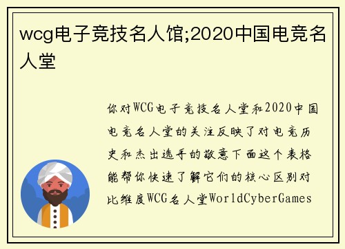 wcg电子竞技名人馆;2020中国电竞名人堂